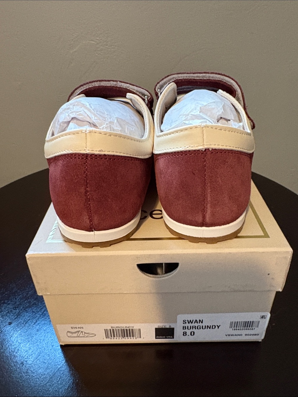 NW BOX - Dolce Vita Burgundy & Cream Suede Velcro Sneakers - Size 8 fit like 7.5 - Picture 3 of 7